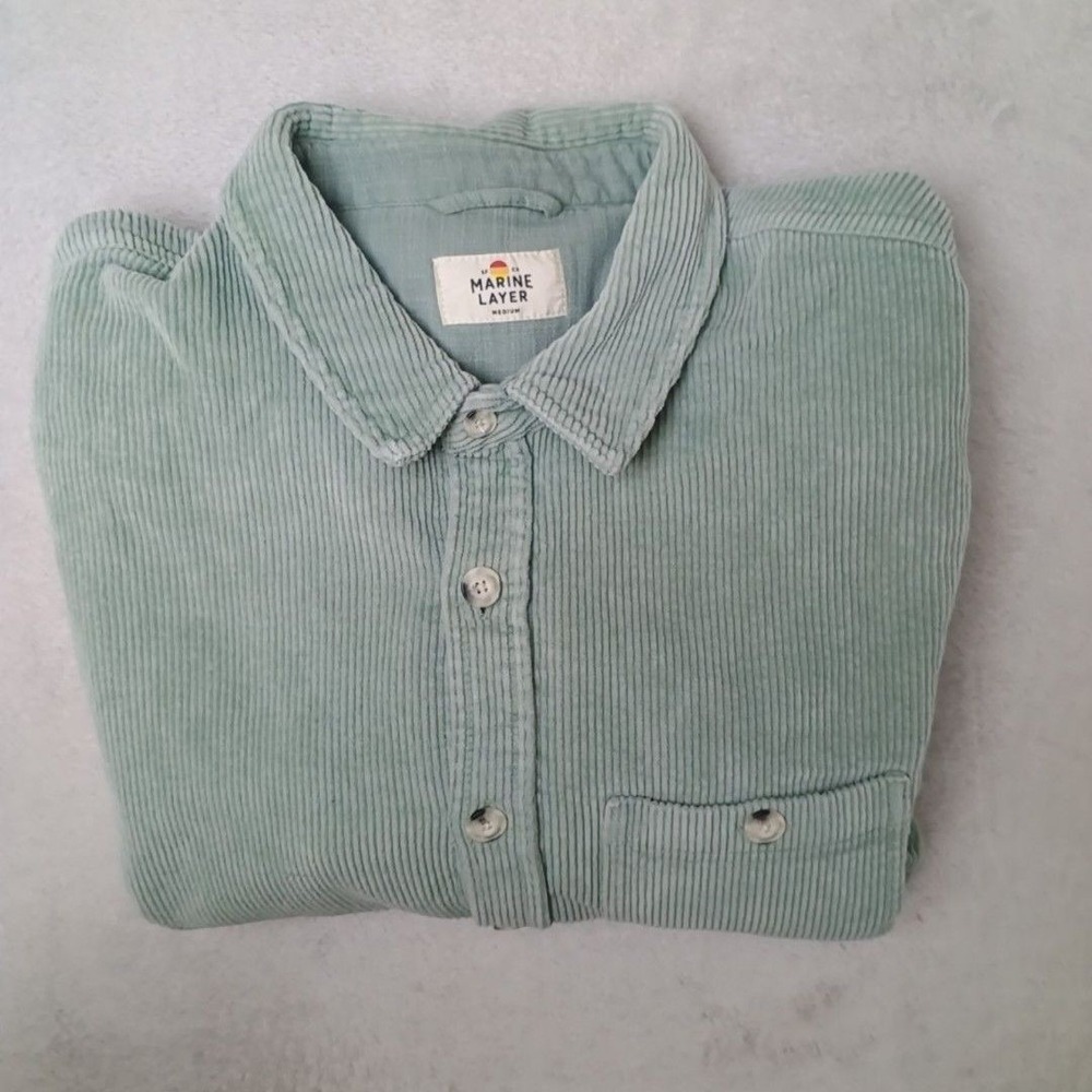 Marine Layer Shirt Men M Green Corduroy Button-Up Max Stretch Overshirt Jacket